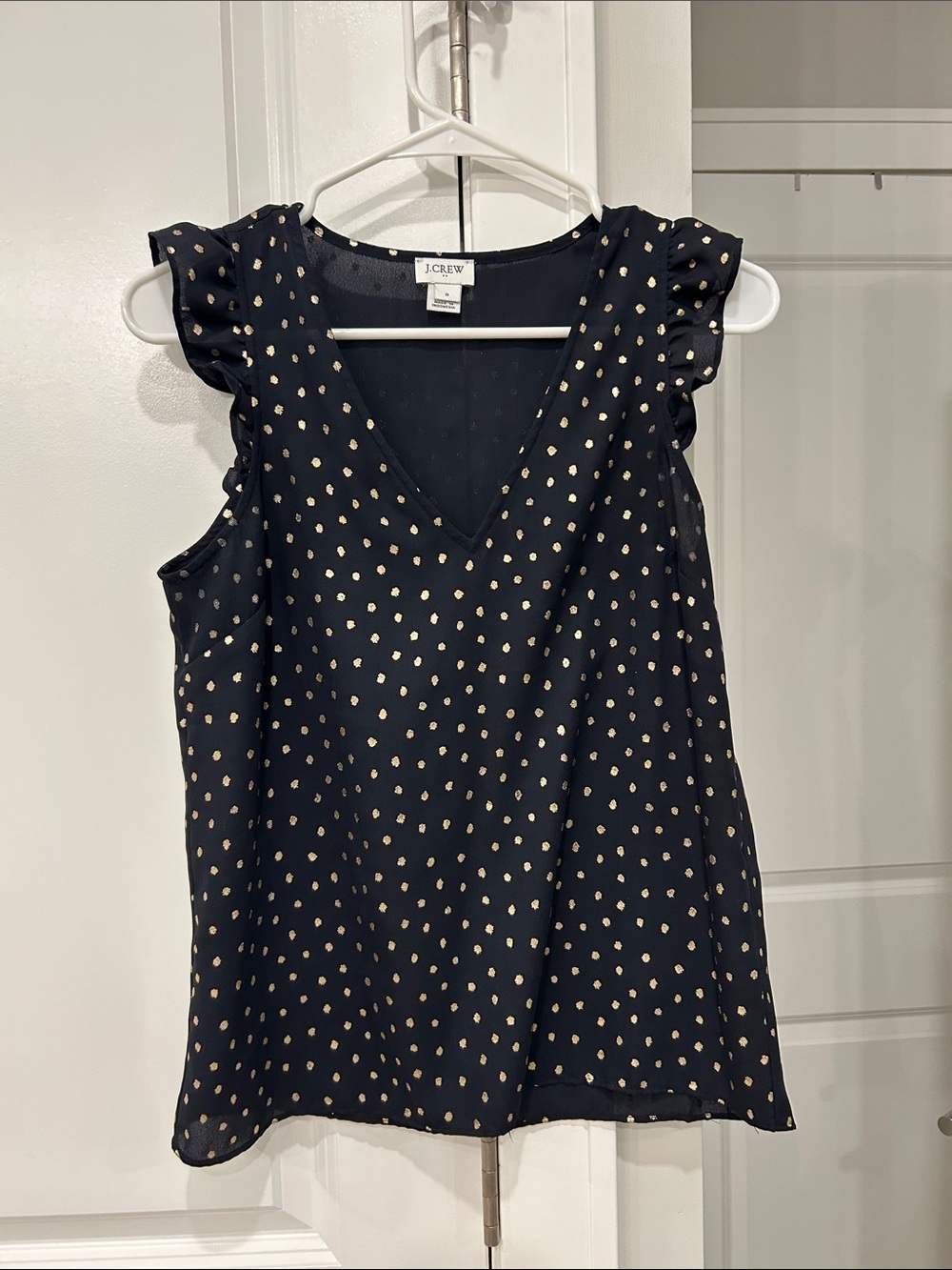 J. Crew Navy Gold Polka Dot Ruffle Sleeve V-Neck Tank